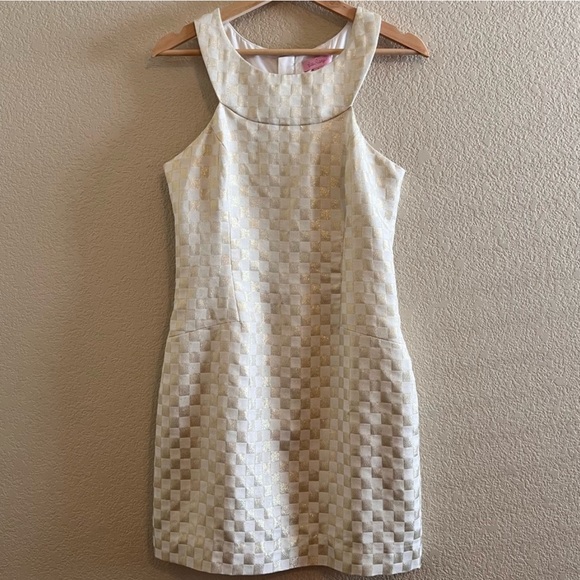 Lilly Pulitzer Gold White Checkered Jepson Sleeveless Summer Dress Size 4 - Picture 1 of 2
